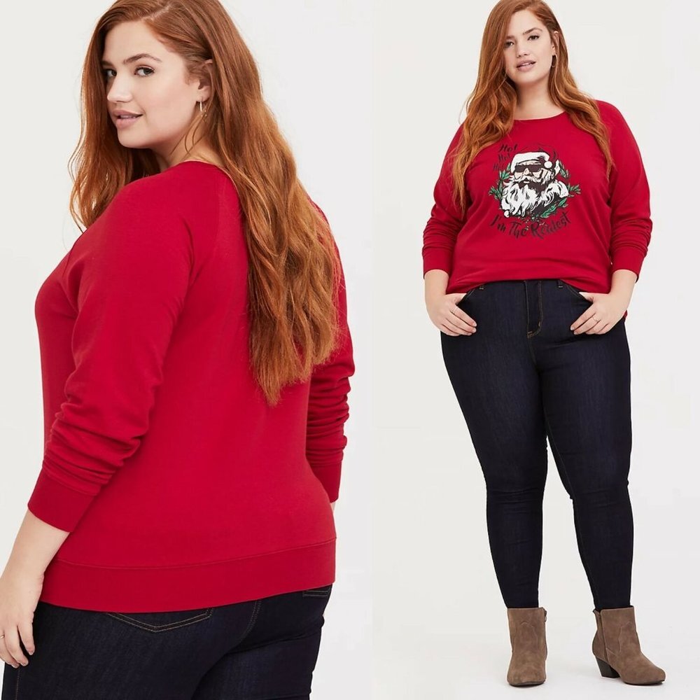 ✨2/$20 Torrid Fleece Santa Christmas Holiday Sweatshirt Red Size 10 M or 12 L - Picture 3 of 9